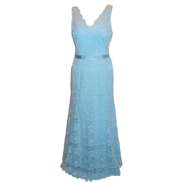 Maxi Dress Blue Lace Sleeveless Prom Gown Formal Special Occasion NWT - Picture 1 of 5